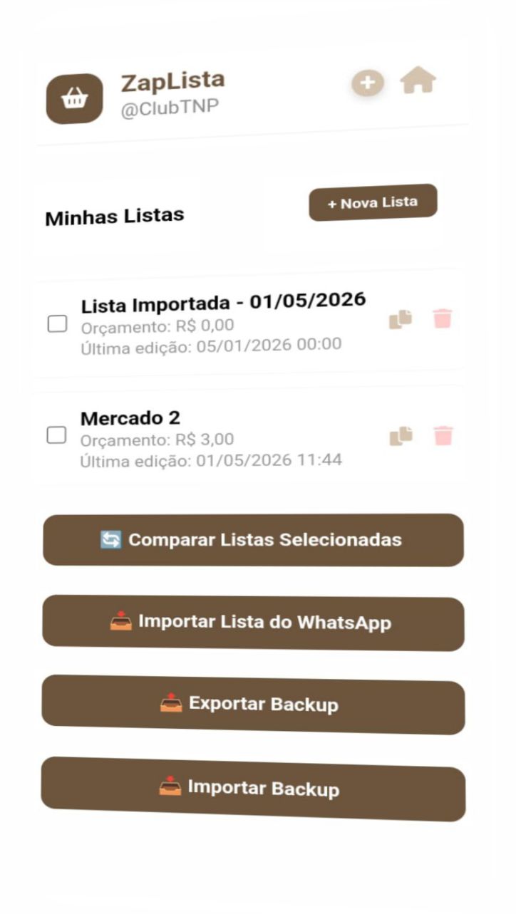 Tela do aplicativo ZapLista